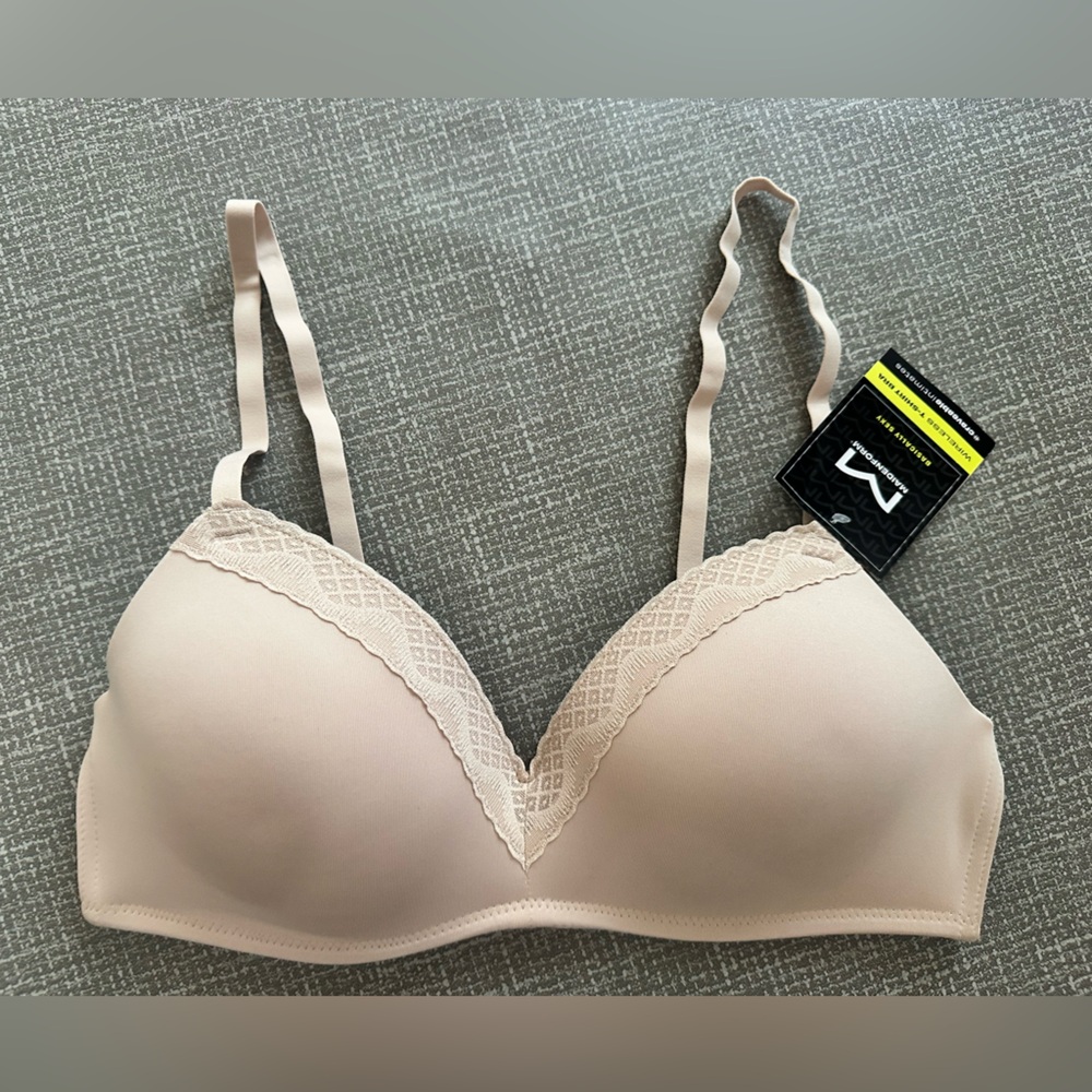 Maidenform Wireless T-Shirt Bra 36B Nude Beige Lightly Lined Straps NEW - Picture 1 of 9
